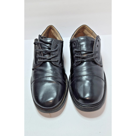 Merona Shoes Mens Sz 11 Oxford Dress Lace Up Flats Black Faux Leather Cap Toe0 - Picture 1 of 6